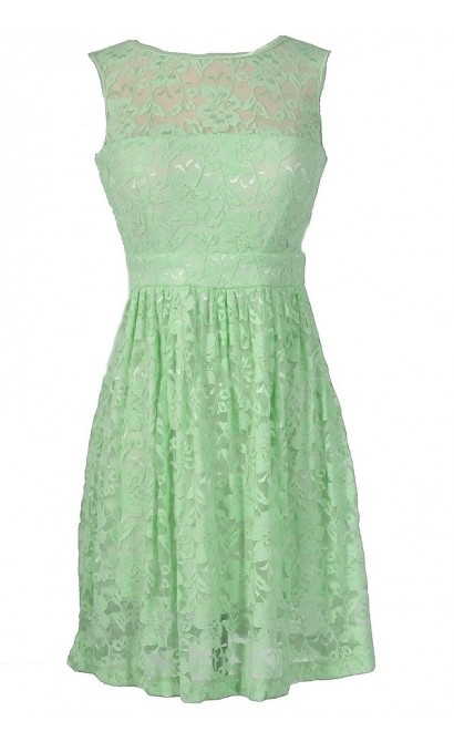 Sleeveless A-Line Lace Overlay Dress in Pale Green